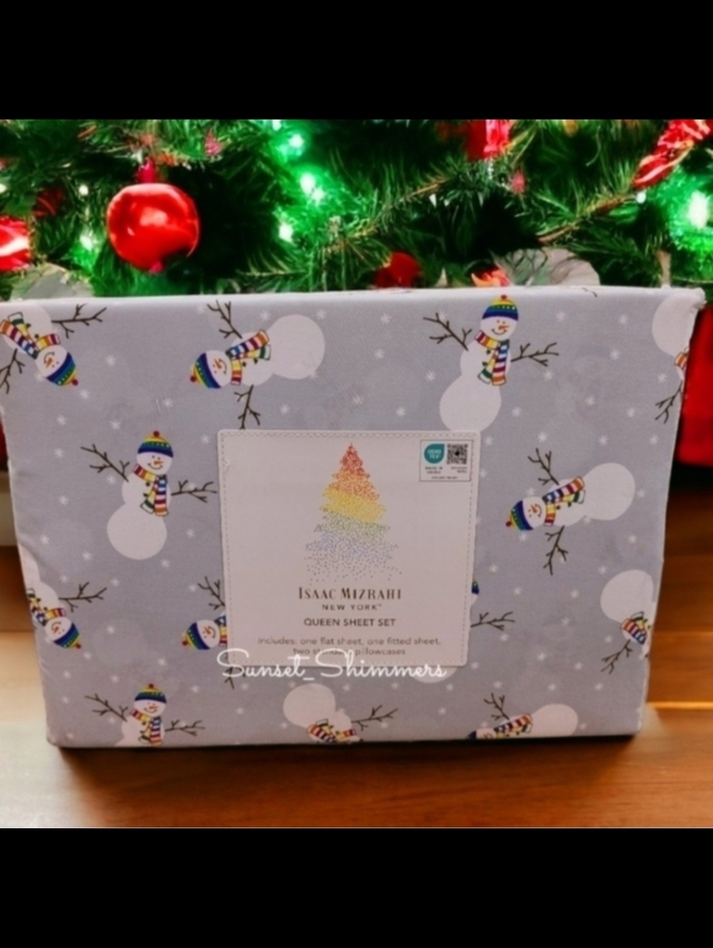 4pc Issac Mizrahi Snowman Rainbow Hat & Scarf Christmas QUEEN Bed Sheet Set New